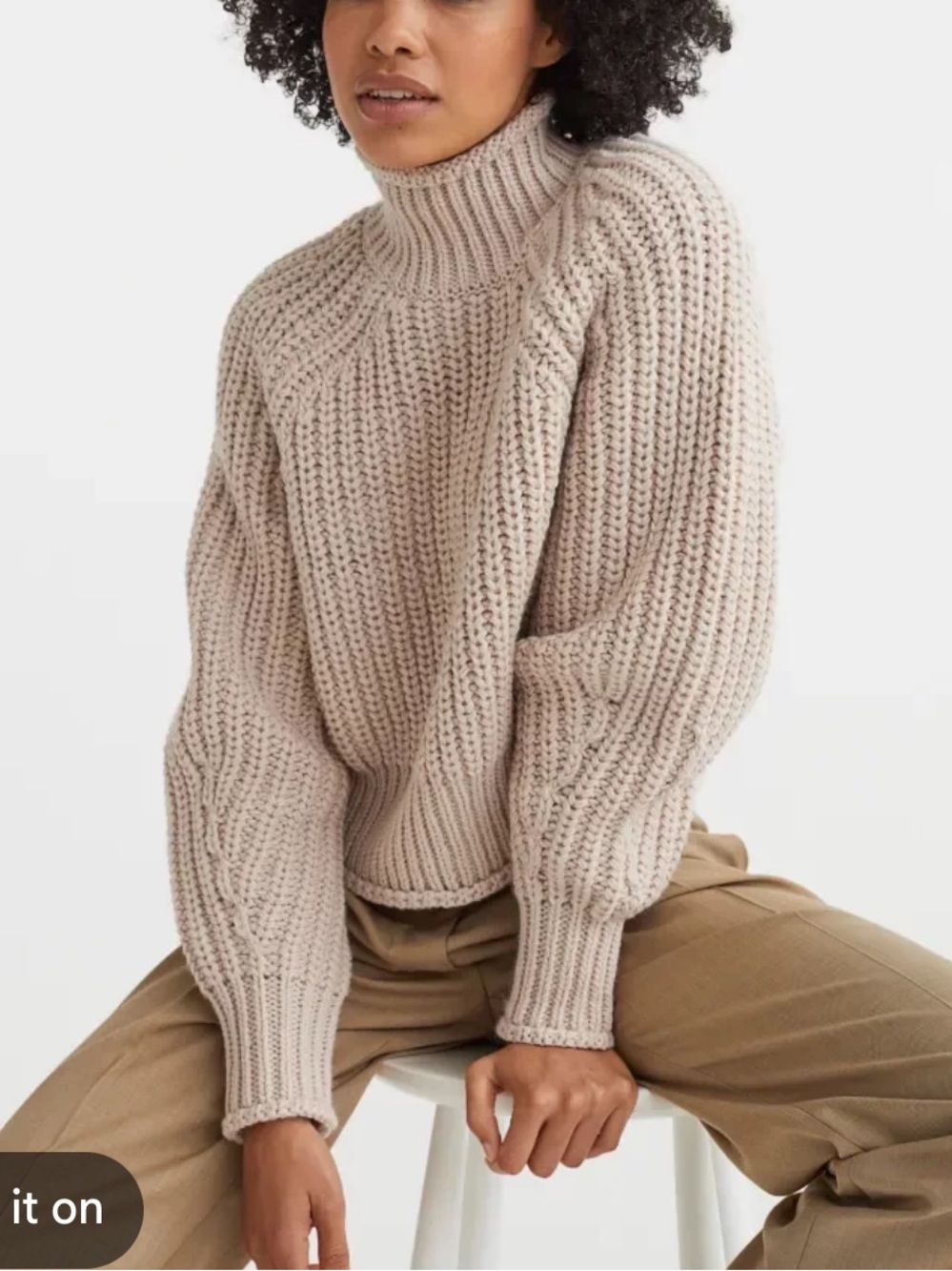 H&M WOMENS BEIGE BROWN CHUNKY TURTLENECK SWEATER LARGE